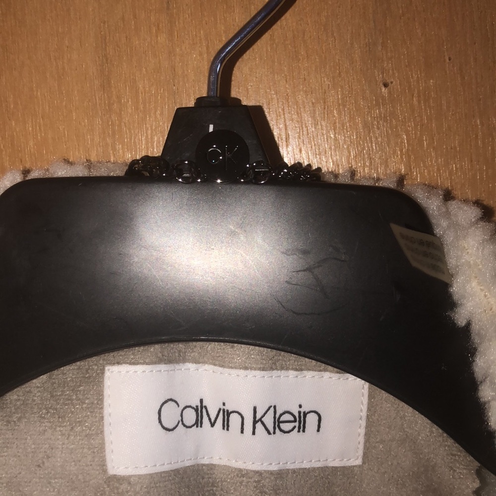 NWT Suede Gray Sherpa Lined Women’s Large Calvin Klein Coat Jacket - Picture 2 of 4